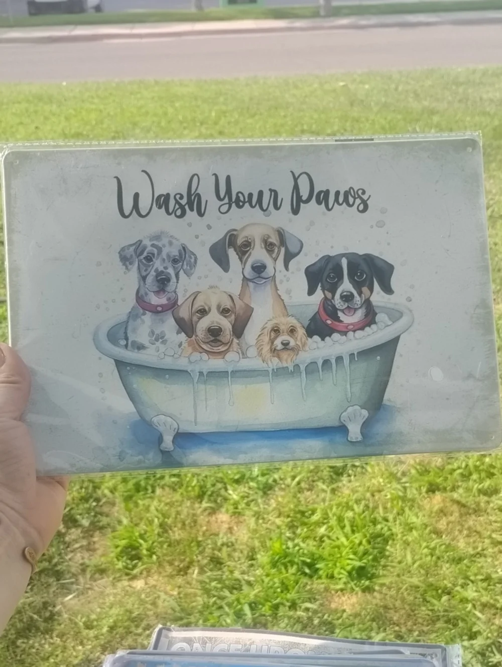 Wash Your Paws Decorative Bathroom Sign - Cute Dog Bathtub Artwork